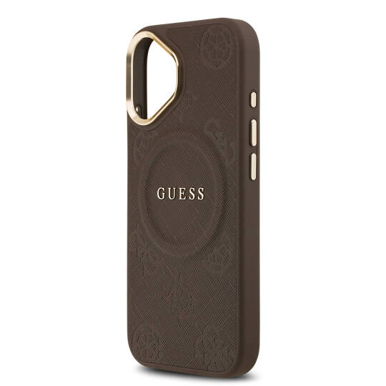 Apple iPhone 17 Kılıf Guess Orjinal Lisanslı M-safe Şarj Özellikli Sıcak Baskılı Yazı Logolu PU Deri Peony Kapak - 17