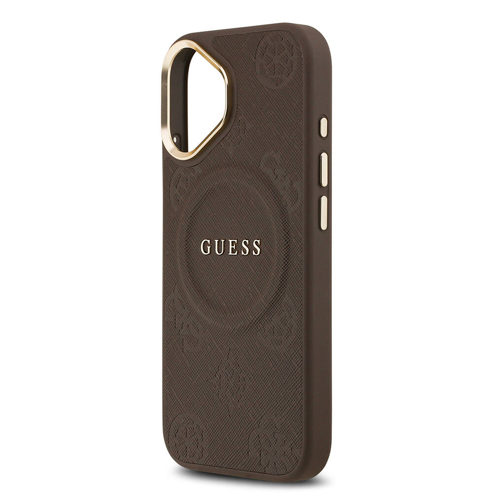 Apple iPhone 17 Kılıf Guess Orjinal Lisanslı M-safe Şarj Özellikli Sıcak Baskılı Yazı Logolu PU Deri Peony Kapak - 17