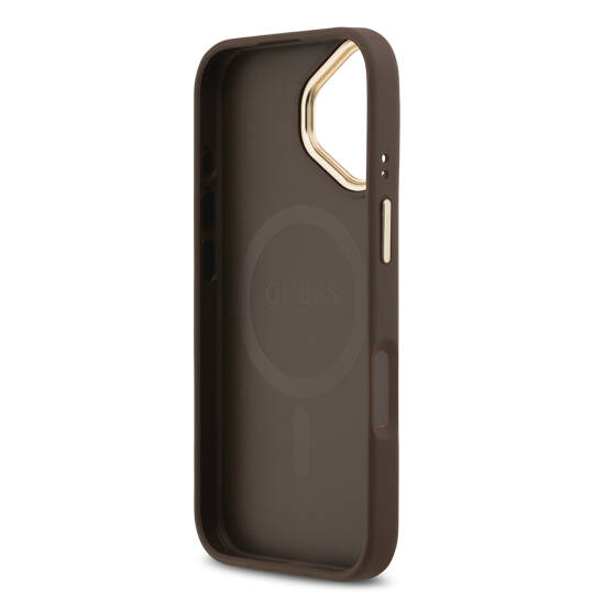 Apple iPhone 17 Kılıf Guess Orjinal Lisanslı M-safe Şarj Özellikli Sıcak Baskılı Yazı Logolu PU Deri Peony Kapak - 18