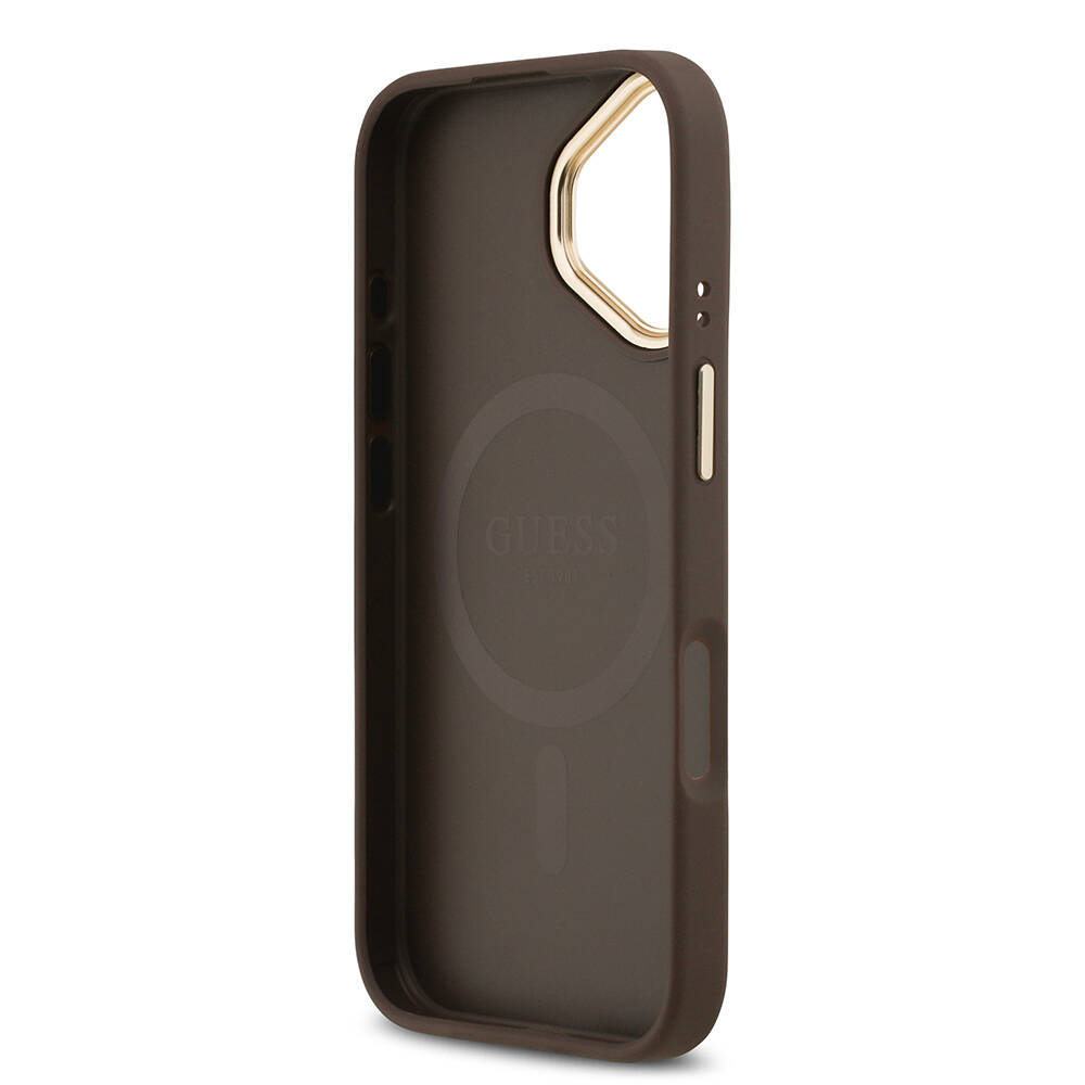 Apple iPhone 17 Kılıf Guess Orjinal Lisanslı M-safe Şarj Özellikli Sıcak Baskılı Yazı Logolu PU Deri Peony Kapak - 18