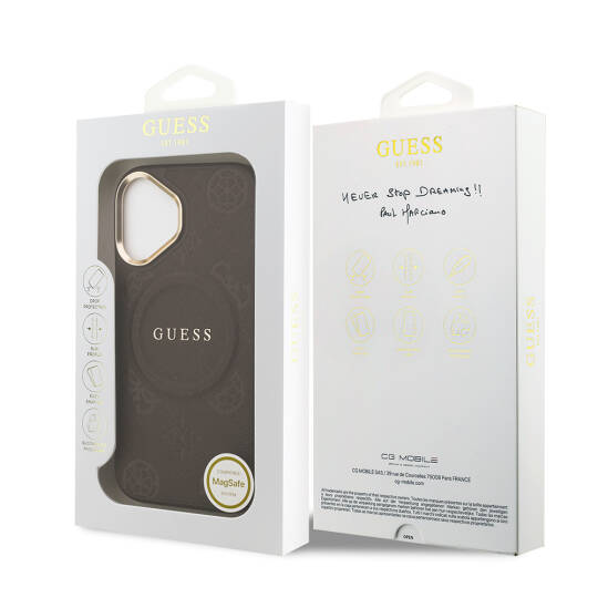Apple iPhone 17 Kılıf Guess Orjinal Lisanslı M-safe Şarj Özellikli Sıcak Baskılı Yazı Logolu PU Deri Peony Kapak - 19