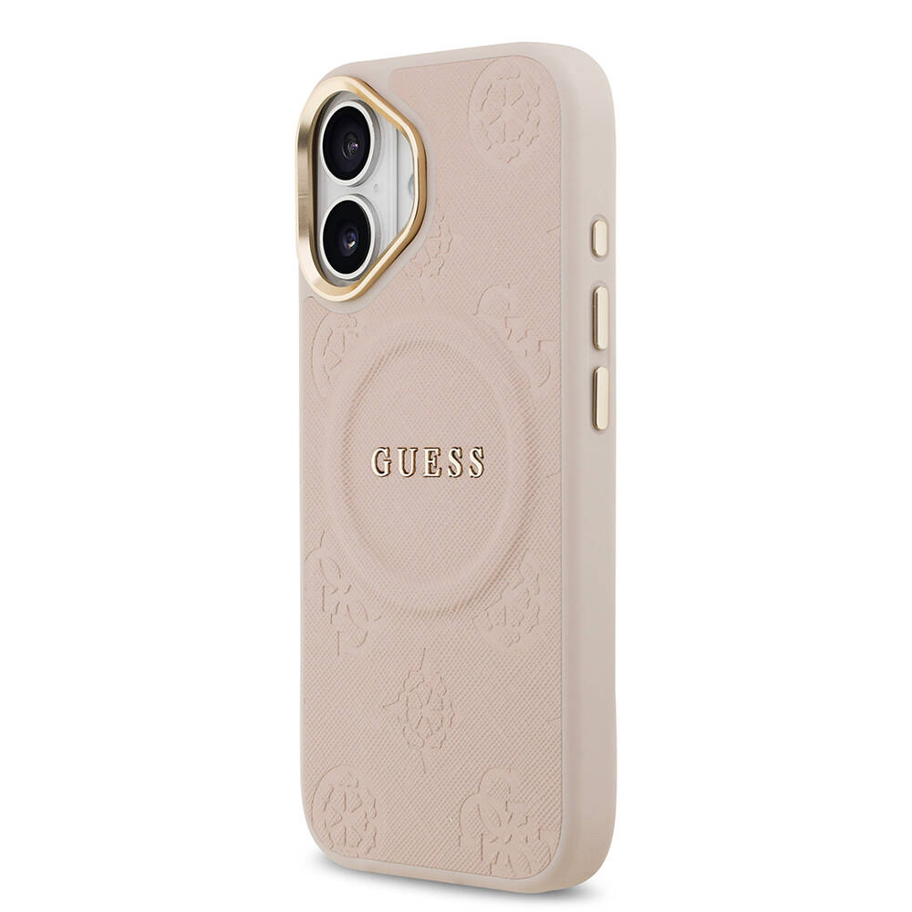 Apple iPhone 17 Kılıf Guess Orjinal Lisanslı M-safe Şarj Özellikli Sıcak Baskılı Yazı Logolu PU Deri Peony Kapak - 20