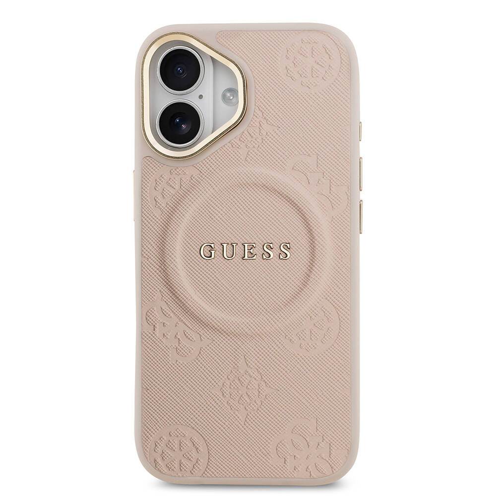 Apple iPhone 17 Kılıf Guess Orjinal Lisanslı M-safe Şarj Özellikli Sıcak Baskılı Yazı Logolu PU Deri Peony Kapak - 21