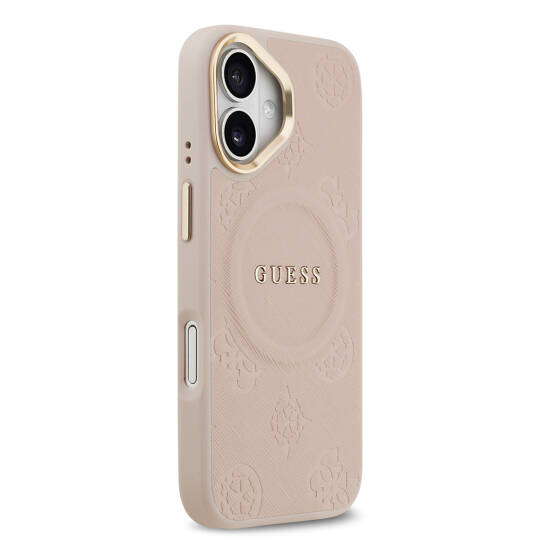 Apple iPhone 17 Kılıf Guess Orjinal Lisanslı M-safe Şarj Özellikli Sıcak Baskılı Yazı Logolu PU Deri Peony Kapak - 22