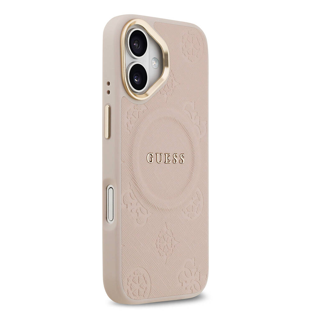 Apple iPhone 17 Kılıf Guess Orjinal Lisanslı M-safe Şarj Özellikli Sıcak Baskılı Yazı Logolu PU Deri Peony Kapak - 22