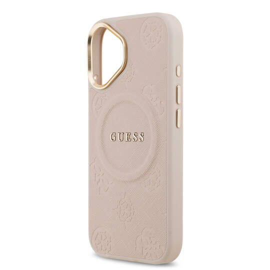 Apple iPhone 17 Kılıf Guess Orjinal Lisanslı M-safe Şarj Özellikli Sıcak Baskılı Yazı Logolu PU Deri Peony Kapak - 24