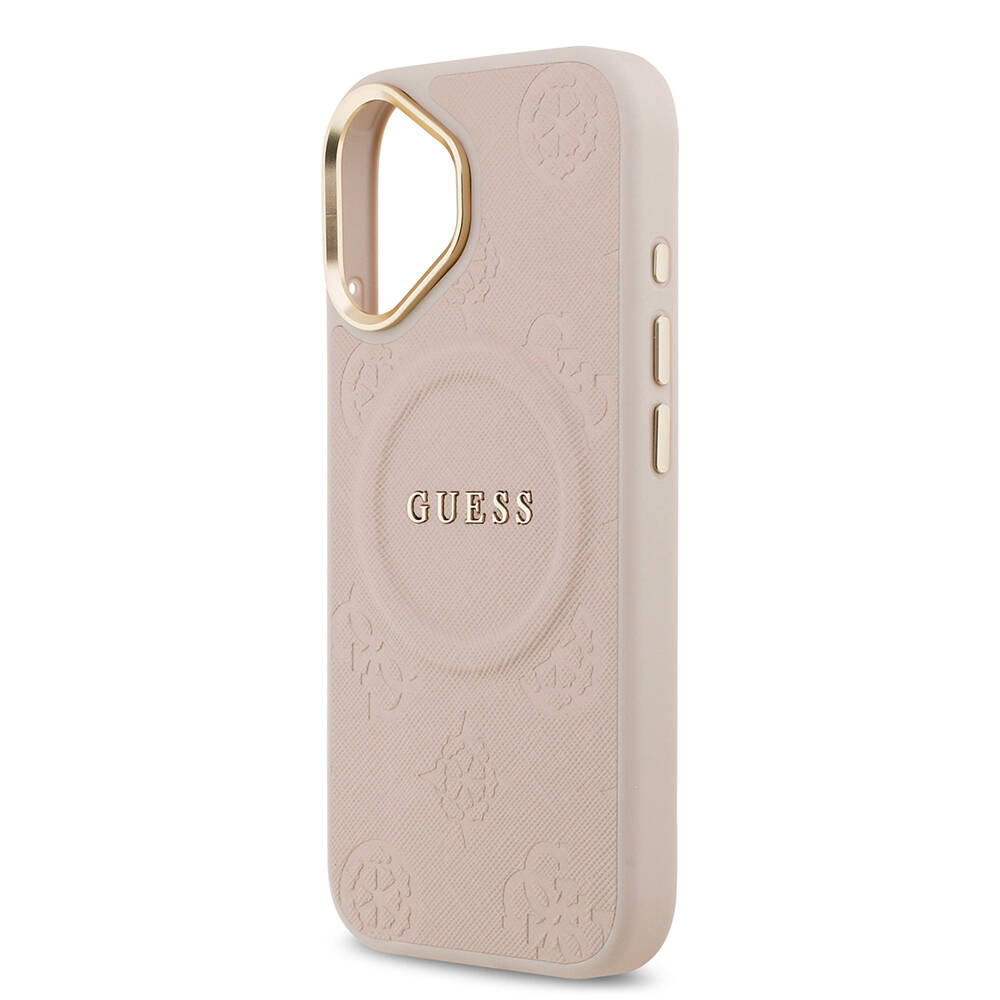 Apple iPhone 17 Kılıf Guess Orjinal Lisanslı M-safe Şarj Özellikli Sıcak Baskılı Yazı Logolu PU Deri Peony Kapak - 24