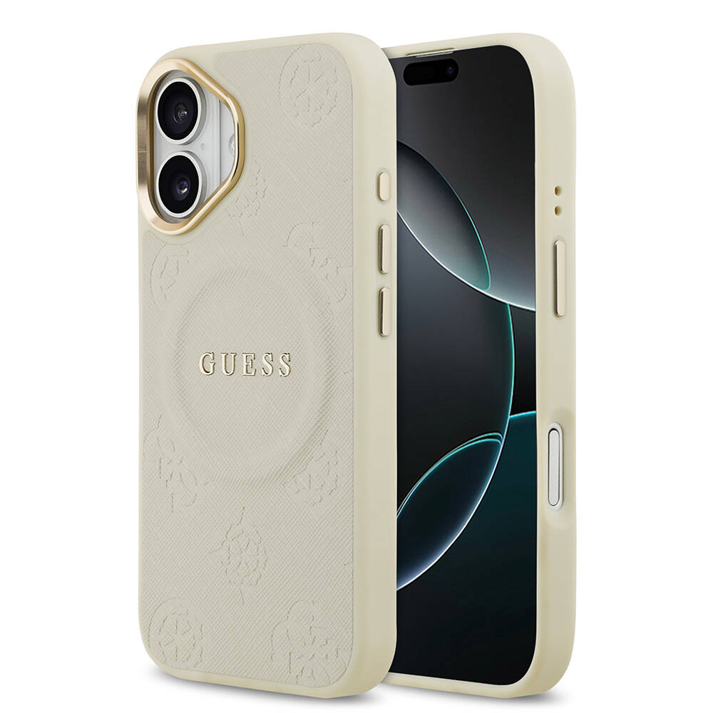 Apple iPhone 17 Kılıf Guess Orjinal Lisanslı M-safe Şarj Özellikli Sıcak Baskılı Yazı Logolu PU Deri Peony Kapak - 4