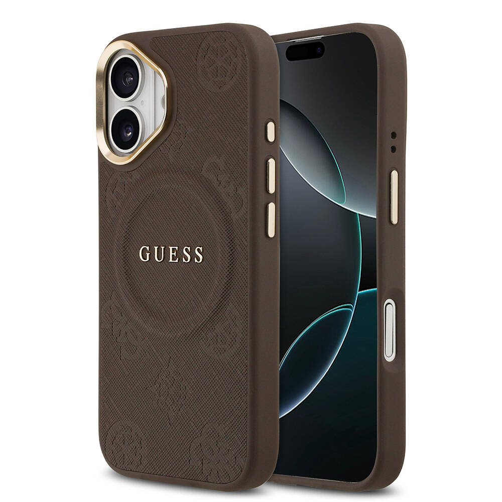 Apple iPhone 17 Kılıf Guess Orjinal Lisanslı M-safe Şarj Özellikli Sıcak Baskılı Yazı Logolu PU Deri Peony Kapak - 1