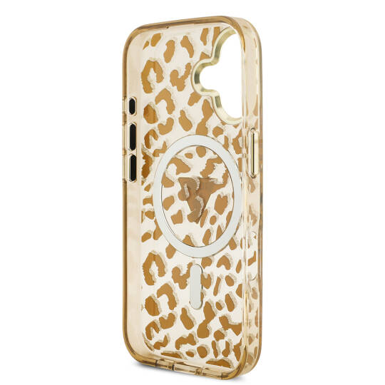 Apple iPhone 17 Kılıf Guess Orjinal Lisanslı M-safe Şarj Özellikli Üçgen Logolu Simli Leopar Desenli Kapak - 16