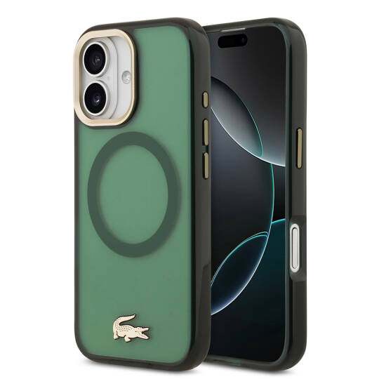 Apple iPhone 17 Kılıf Lacoste Orjinal Lisanslı M-safe Şarj Özellikli Gold Timsah Logolu Buzlu Kapak - 4
