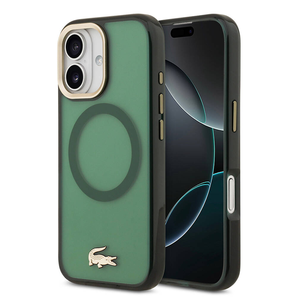 Apple iPhone 17 Kılıf Lacoste Orjinal Lisanslı M-safe Şarj Özellikli Gold Timsah Logolu Buzlu Kapak - 4
