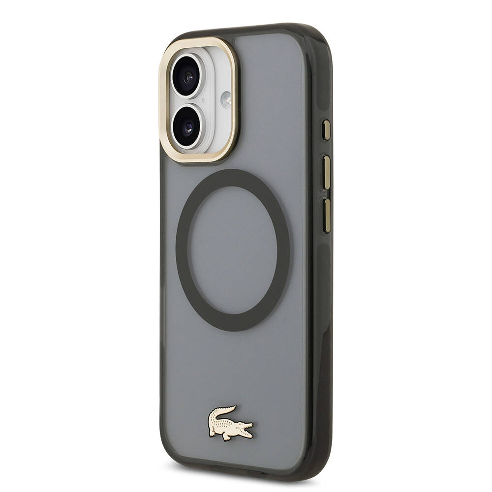Apple iPhone 17 Kılıf Lacoste Orjinal Lisanslı M-safe Şarj Özellikli Gold Timsah Logolu Buzlu Kapak - 12