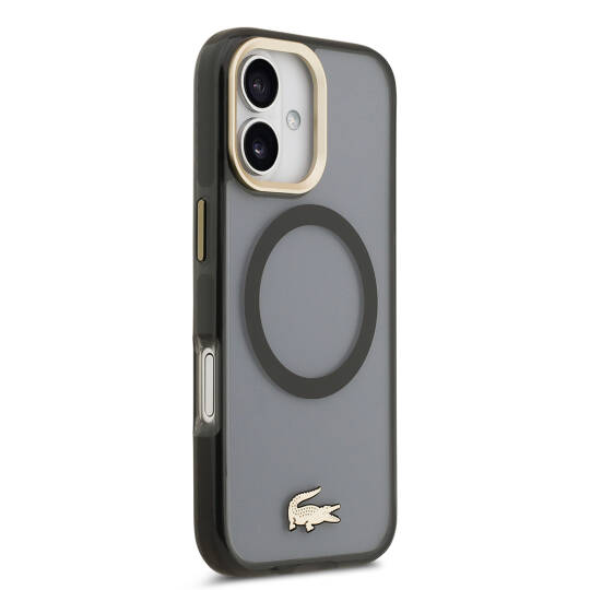 Apple iPhone 17 Kılıf Lacoste Orjinal Lisanslı M-safe Şarj Özellikli Gold Timsah Logolu Buzlu Kapak - 14