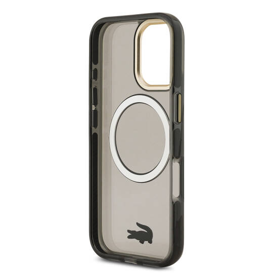 Apple iPhone 17 Kılıf Lacoste Orjinal Lisanslı M-safe Şarj Özellikli Gold Timsah Logolu Buzlu Kapak - 17