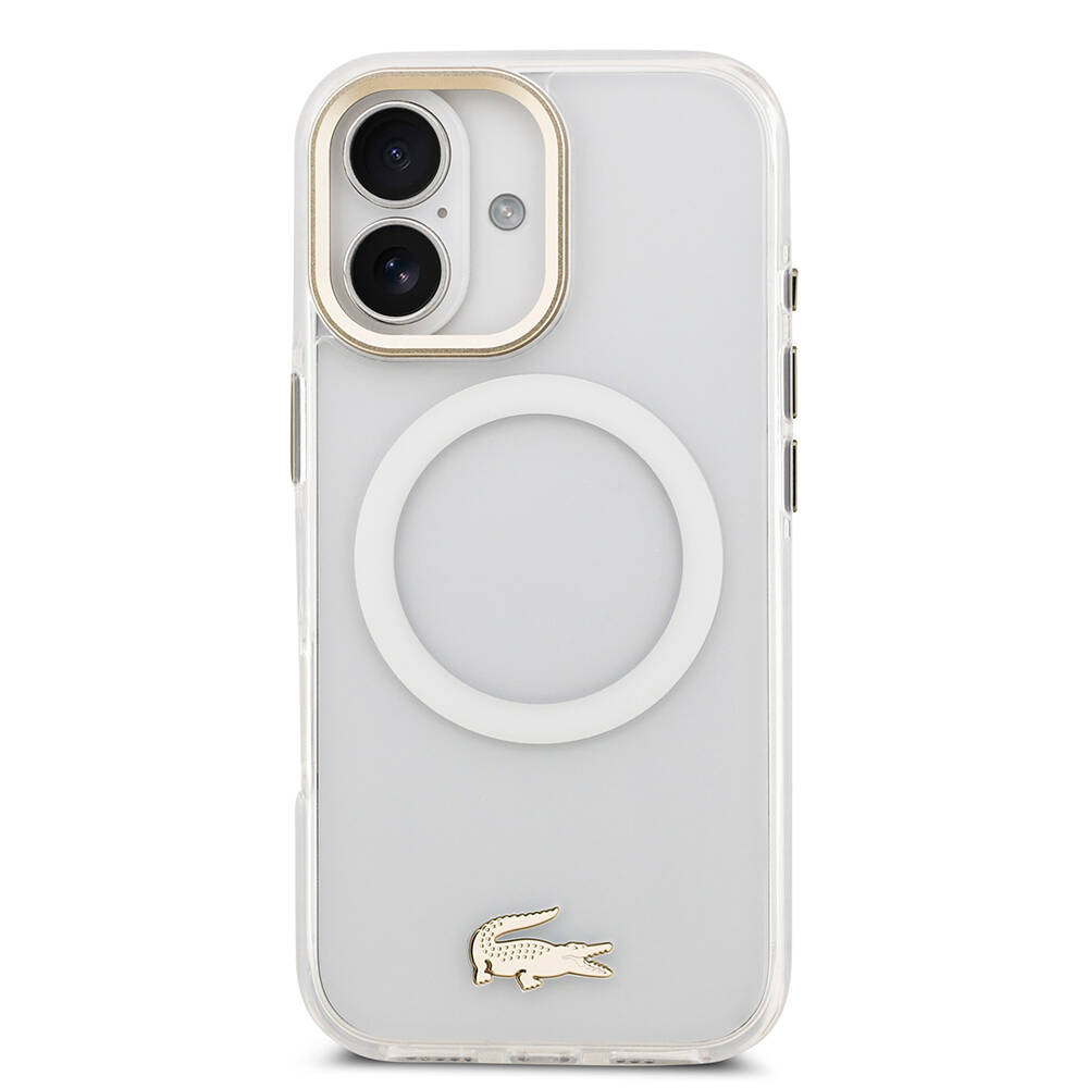 Apple iPhone 17 Kılıf Lacoste Orjinal Lisanslı M-safe Şarj Özellikli Gold Timsah Logolu Buzlu Kapak - 20