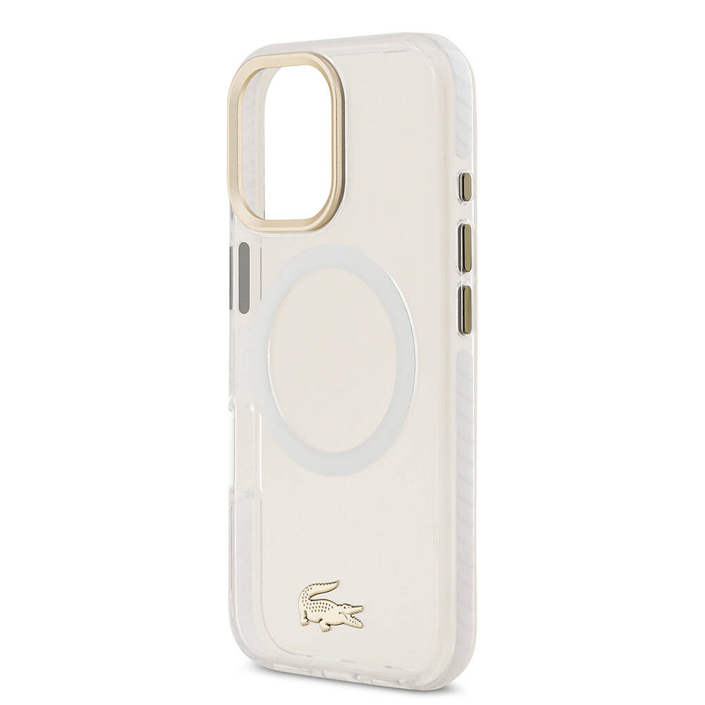 Apple iPhone 17 Kılıf Lacoste Orjinal Lisanslı M-safe Şarj Özellikli Gold Timsah Logolu Buzlu Kapak - 23