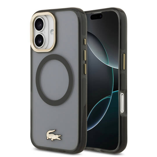 Apple iPhone 17 Kılıf Lacoste Orjinal Lisanslı M-safe Şarj Özellikli Gold Timsah Logolu Buzlu Kapak - 2