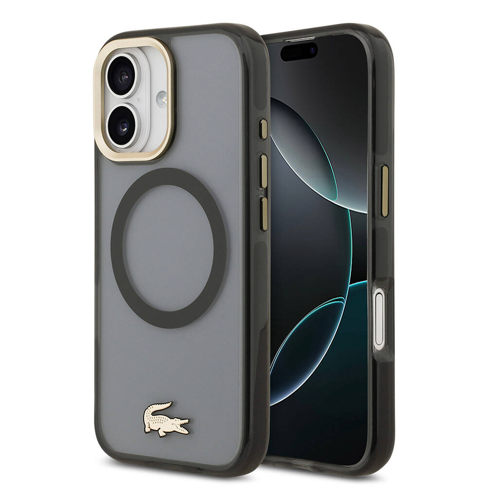 Apple iPhone 17 Kılıf Lacoste Orjinal Lisanslı M-safe Şarj Özellikli Gold Timsah Logolu Buzlu Kapak - 2