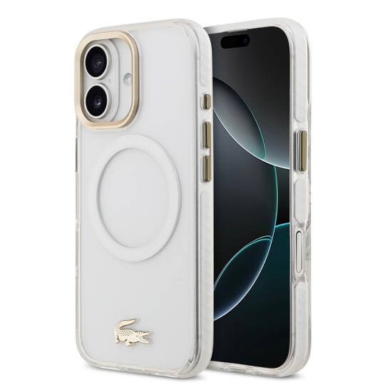 Apple iPhone 17 Kılıf Lacoste Orjinal Lisanslı M-safe Şarj Özellikli Gold Timsah Logolu Buzlu Kapak
