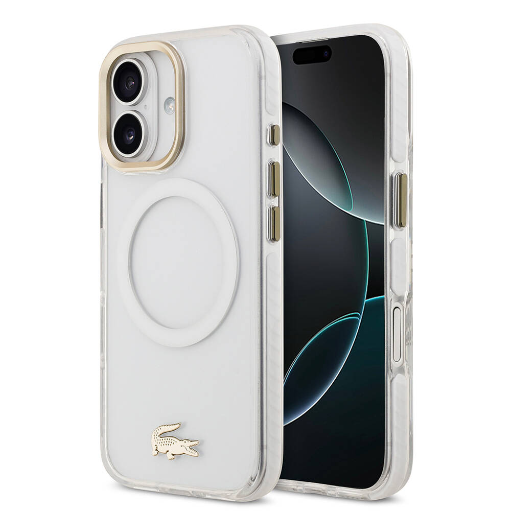 Apple iPhone 17 Kılıf Lacoste Orjinal Lisanslı M-safe Şarj Özellikli Gold Timsah Logolu Buzlu Kapak - 1