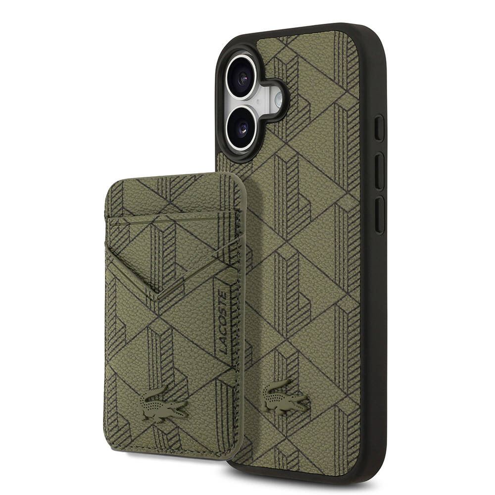 Apple iPhone 17 Kılıf Lacoste Orjinal Lisanslı M-safe Şarj Özellikli PU Deri Tasarımlı Kartlıklı Karışık Monogram Desenli Kapak - 2