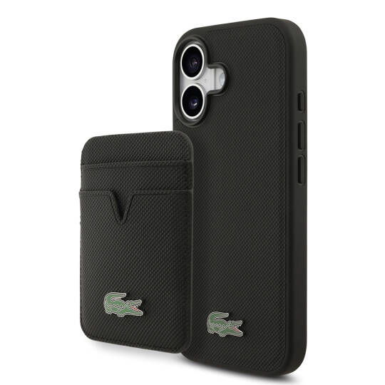 Apple iPhone 17 Kılıf Lacoste Orjinal Lisanslı M-safe Şarj Özellikli PU Pike Desenli Metal Logolu Kartlıklı Kapak - 4