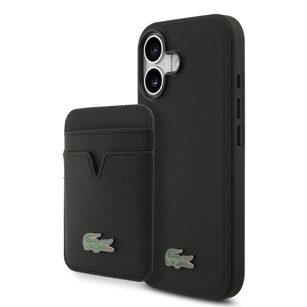 Apple iPhone 17 Kılıf Lacoste Orjinal Lisanslı M-safe Şarj Özellikli PU Pike Desenli Metal Logolu Kartlıklı Kapak - 4