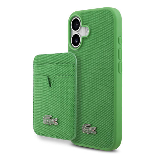 Apple iPhone 17 Kılıf Lacoste Orjinal Lisanslı M-safe Şarj Özellikli PU Pike Desenli Metal Logolu Kartlıklı Kapak - 3