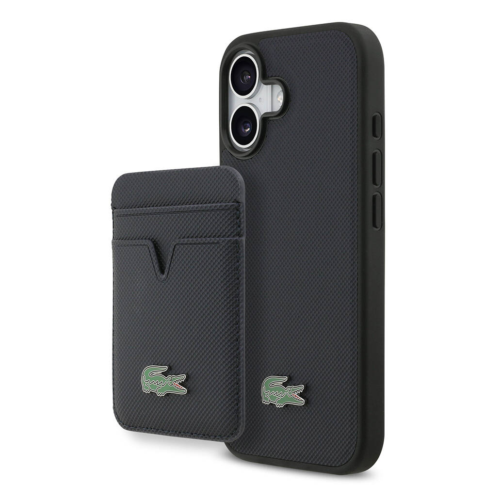Apple iPhone 17 Kılıf Lacoste Orjinal Lisanslı M-safe Şarj Özellikli PU Pike Desenli Metal Logolu Kartlıklı Kapak - 2