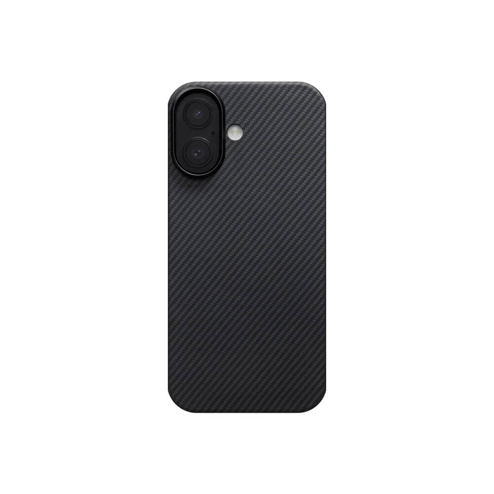 Apple iPhone 17 Kılıf M-safe Şarj Özellikli 1500D Aramid Karbon Fiber Pitaka Ultra-Slim Classic Serisi Black-Grey Twill Kapak - 6