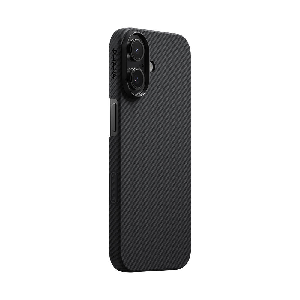 Apple iPhone 17 Kılıf M-safe Şarj Özellikli 1500D Aramid Karbon Fiber Pitaka Ultra-Slim Classic Serisi Black-Grey Twill Kapak - 1