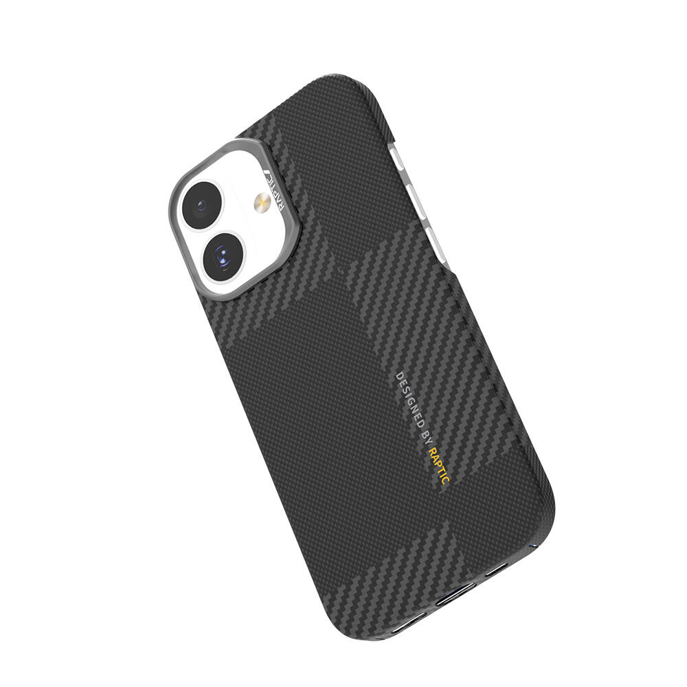 Apple iPhone 17 Kılıf M-safe Şarj Özellikli 600D Metal Kamera Çerçeveli Raptic Aramid Karbon Fiber Geotik Serisi Kapak - 6