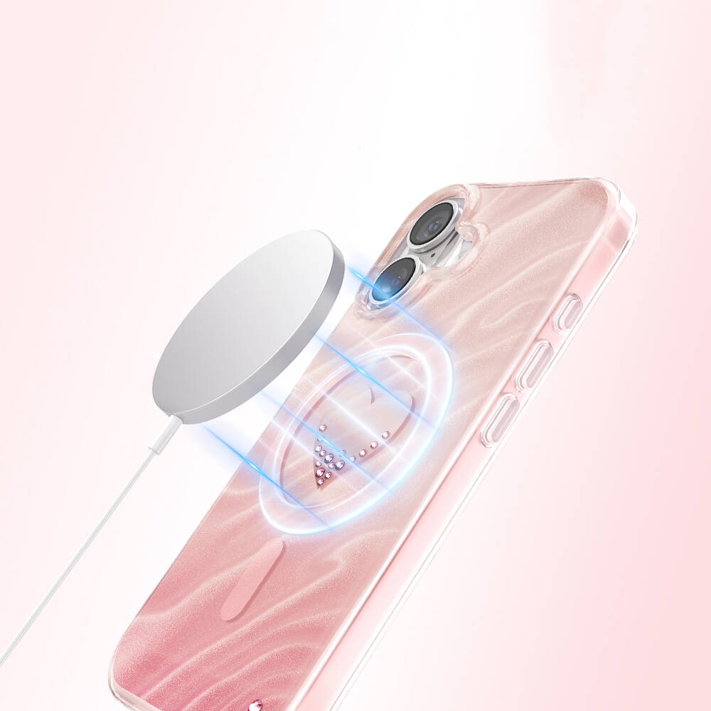 Apple iPhone 17 Kılıf M-Safe Şarj Özellikli Orjinal Swarovski Taşlı Zore Paris Rovix Sert PC Kapak - 14