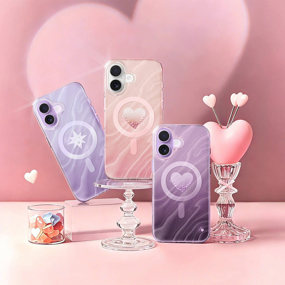 Apple iPhone 17 Kılıf M-Safe Şarj Özellikli Orjinal Swarovski Taşlı Zore Paris Rovix Sert PC Kapak - 19