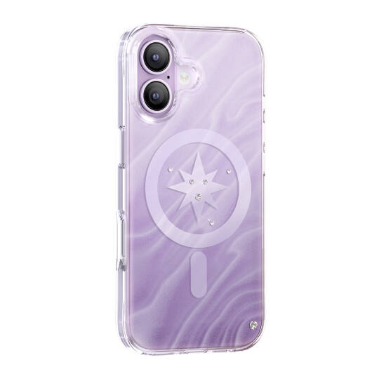 Apple iPhone 17 Kılıf M-Safe Şarj Özellikli Orjinal Swarovski Taşlı Zore Paris Rovix Sert PC Kapak