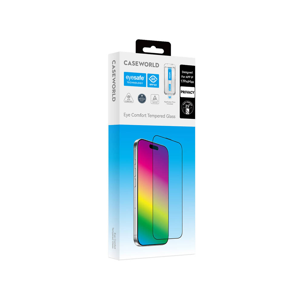 Apple iPhone 17 Pro CaseWorld Applicator Serisi 2.5D Eyesafe Mavi Işık Teknolojili 0.33mm Privacy Temperli Cam Ekran Koruyucu + Uygulama Aparatı - 7
