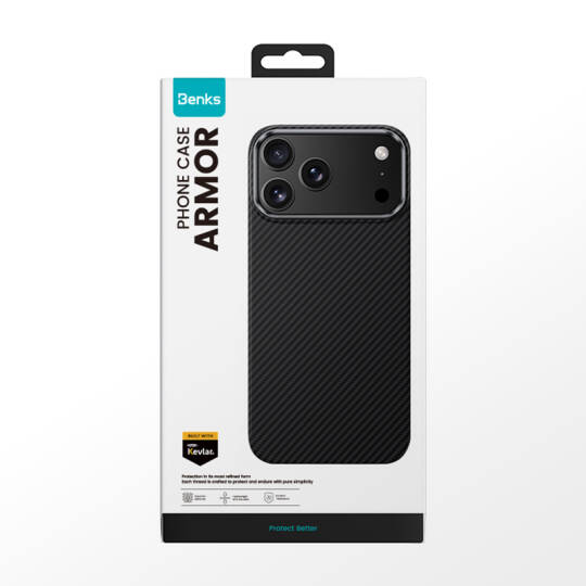 Apple iPhone 17 Pro Kılıf Benks M-safe Şarj Özellikli Metal Kamera Çerçeveli Magnetik ArmorAir 600D Kevlar Karbon Fiber Kapak - 6