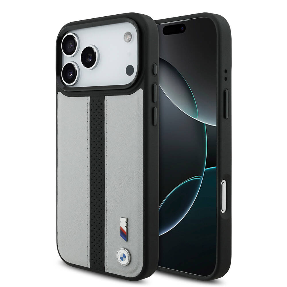 Apple iPhone 17 Pro Kılıf BMW Orjinal Lisanslı M-safe Şarj Özellikli Deri Arka Yüzey Metal Logolu Delikli Şerit Tasarımlı Kapak - 4