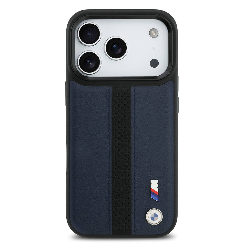 Apple iPhone 17 Pro Kılıf BMW Orjinal Lisanslı M-safe Şarj Özellikli Deri Arka Yüzey Metal Logolu Delikli Şerit Tasarımlı Kapak - 12