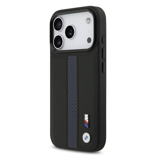Apple iPhone 17 Pro Kılıf BMW Orjinal Lisanslı M-safe Şarj Özellikli Deri Arka Yüzey Metal Logolu Delikli Şerit Tasarımlı Kapak - 17