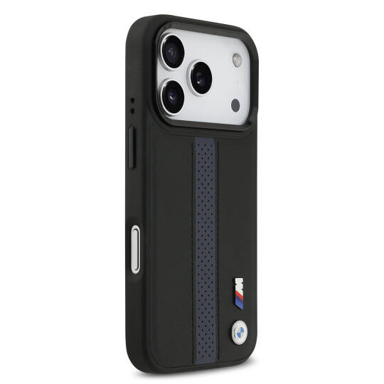 Apple iPhone 17 Pro Kılıf BMW Orjinal Lisanslı M-safe Şarj Özellikli Deri Arka Yüzey Metal Logolu Delikli Şerit Tasarımlı Kapak - 19