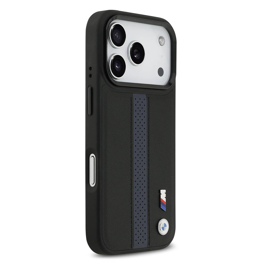 Apple iPhone 17 Pro Kılıf BMW Orjinal Lisanslı M-safe Şarj Özellikli Deri Arka Yüzey Metal Logolu Delikli Şerit Tasarımlı Kapak - 19
