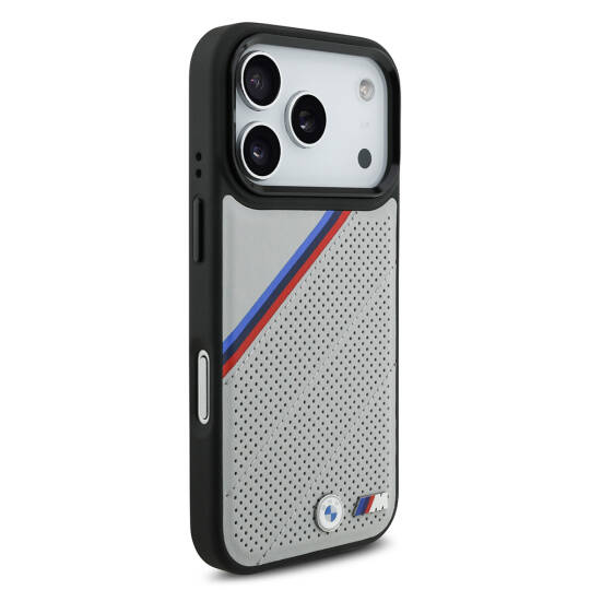 Apple iPhone 17 Pro Kılıf BMW Orjinal Lisanslı M-safe Şarj Özellikli M Logolu Üç Şeritli Delikli Deri Kapak - 6