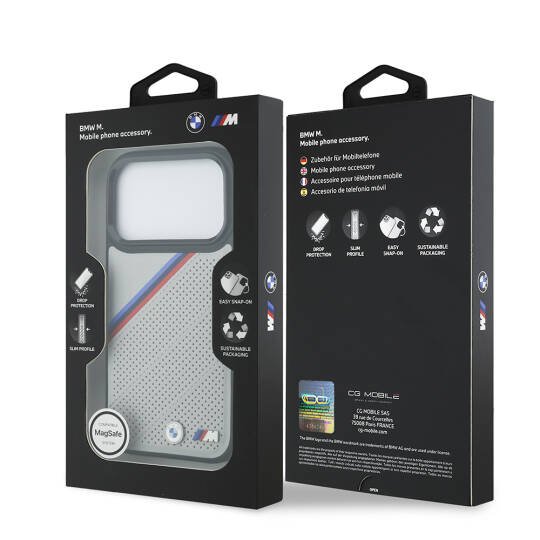Apple iPhone 17 Pro Kılıf BMW Orjinal Lisanslı M-safe Şarj Özellikli M Logolu Üç Şeritli Delikli Deri Kapak - 16