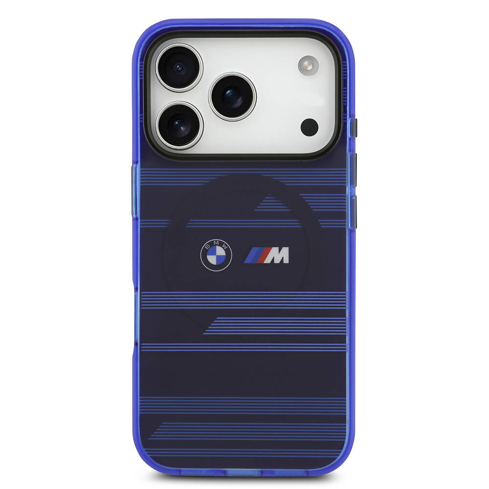 Apple iPhone 17 Pro Kılıf BMW Orjinal Lisanslı M-safe Şarj Özellikli Metal Kamera Butonlu Yatay Şeritli M Dizayn Kapak - 6