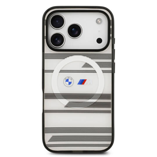 Apple iPhone 17 Pro Kılıf BMW Orjinal Lisanslı M-safe Şarj Özellikli Metal Kamera Butonlu Yatay Şeritli M Dizayn Kapak - 13