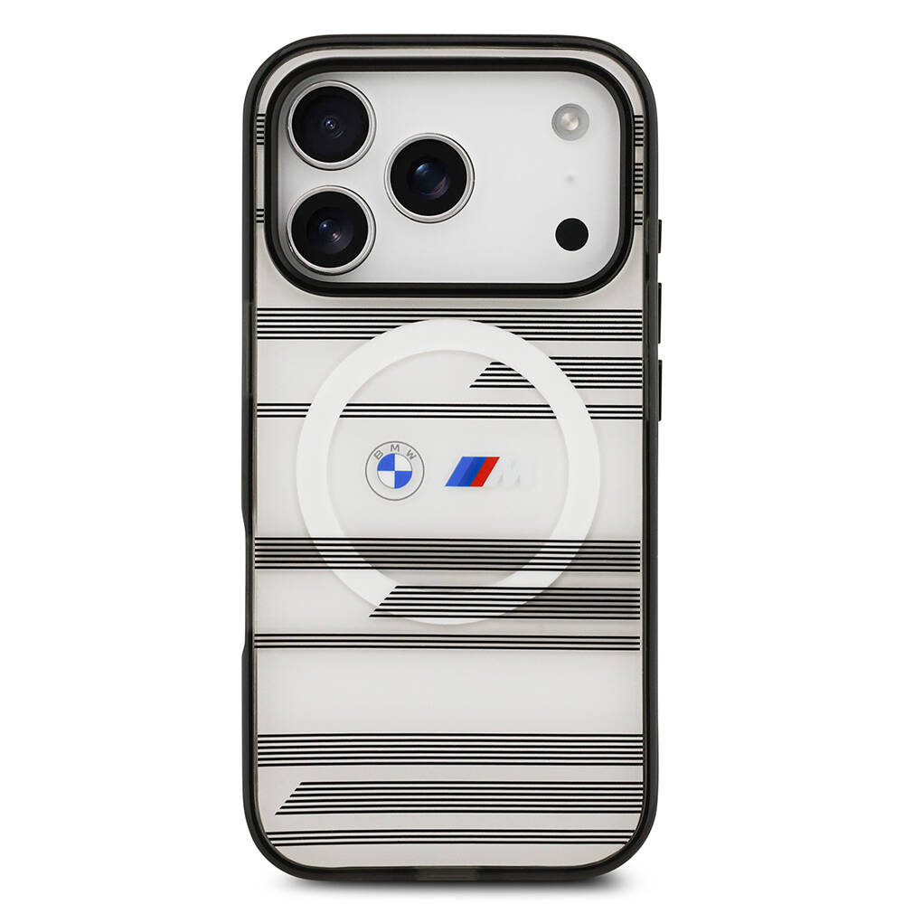 Apple iPhone 17 Pro Kılıf BMW Orjinal Lisanslı M-safe Şarj Özellikli Metal Kamera Butonlu Yatay Şeritli M Dizayn Kapak - 13