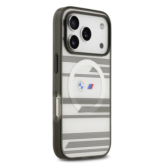 Apple iPhone 17 Pro Kılıf BMW Orjinal Lisanslı M-safe Şarj Özellikli Metal Kamera Butonlu Yatay Şeritli M Dizayn Kapak - 14
