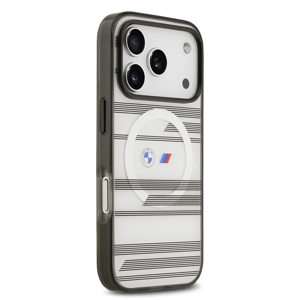 Apple iPhone 17 Pro Kılıf BMW Orjinal Lisanslı M-safe Şarj Özellikli Metal Kamera Butonlu Yatay Şeritli M Dizayn Kapak - 14
